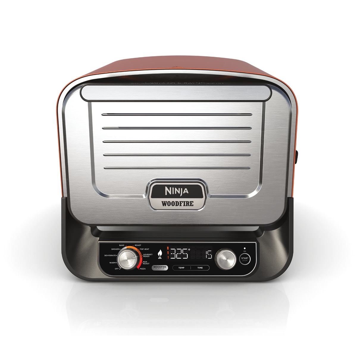 Cuptor electric de exterior Ninja Woodfire OO101, 2400W, 8 functii de gatit, pizza in 3 minute, functie de afumare, deshidratare, 40-370°C, piatra de pizza inclusa, peleti de lemn