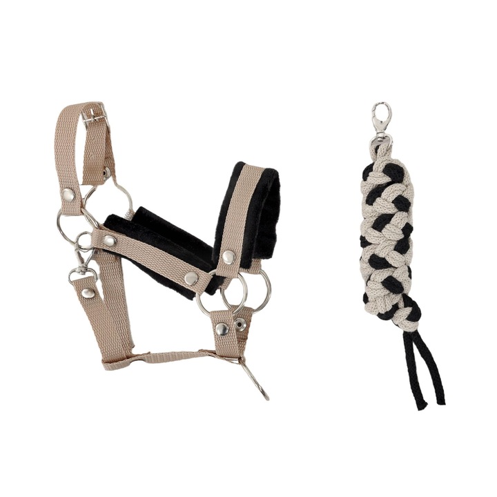 Állítható lókötő, Super Hobby Horse, Textil, Fekete, Bézs