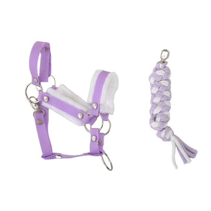 Set capastru/franghie pentru cal de jucarie, Super Hobby Horse, Bumbac/Plus/Metal, Alb/Portocaliu