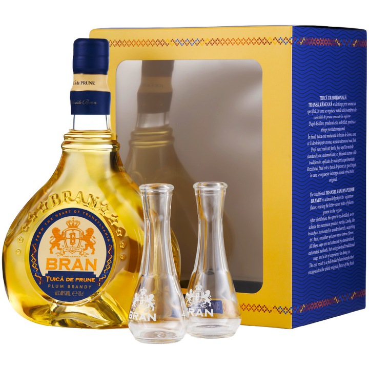 Tuica prune Bran, 40%, 0.7L + 2 toiuri goale