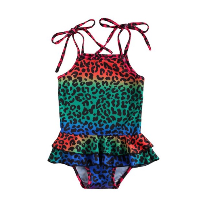 Costum de baie multicolor cu volan si bretelute Drool