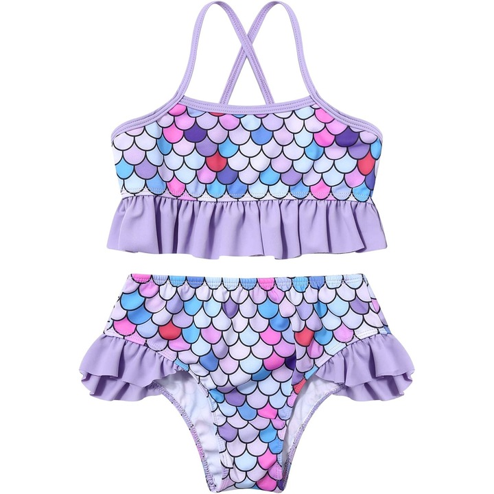 Costum de baie cu ciucuri din 2 piese, Drool, Mov