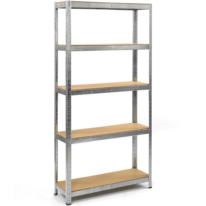 Метален стелаж Smart Storage, 180x90x30 см, 5 MDF рафта, 175 кг/рафт, Поцинкован, Монтаж чрез клипс