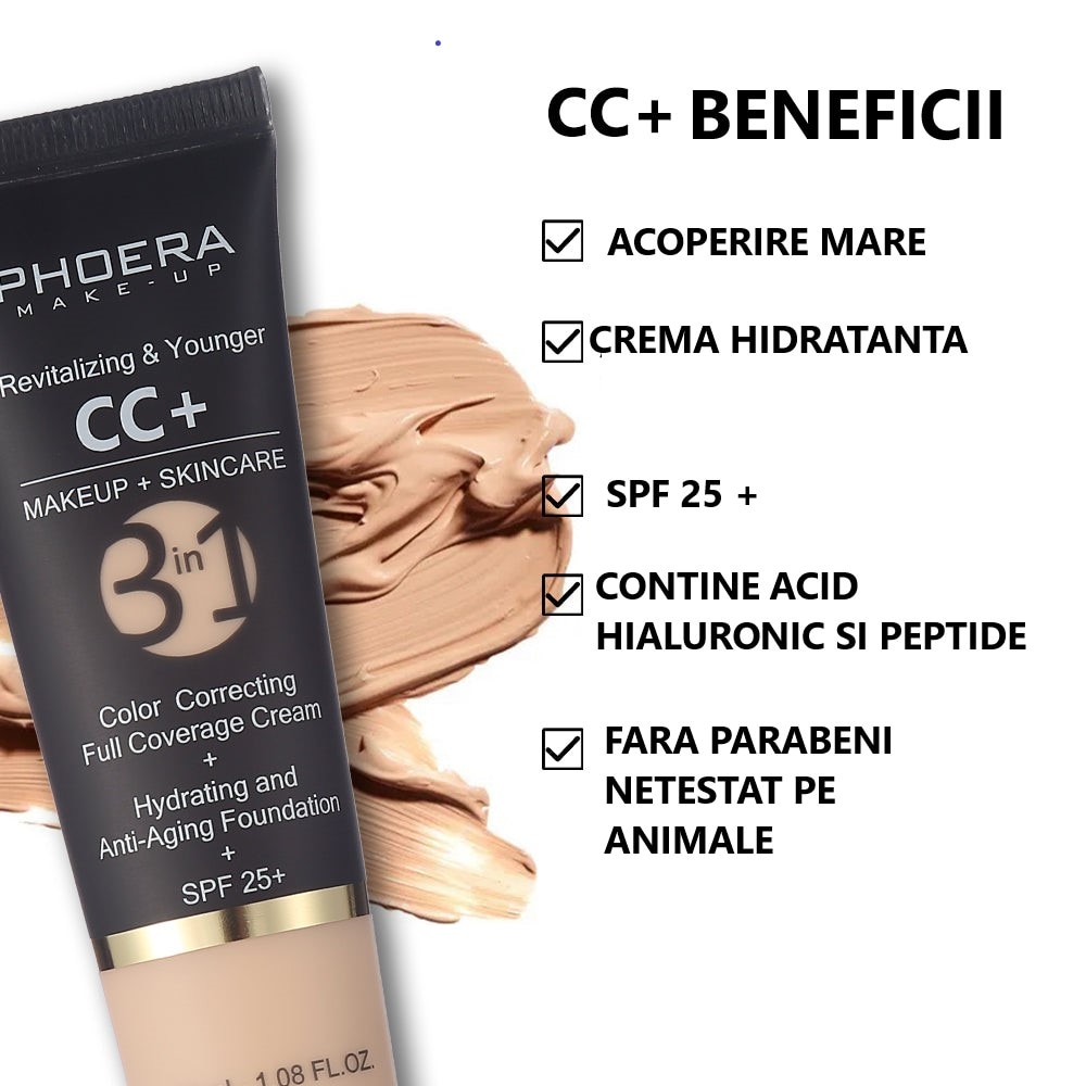 Оцветяващ крем Phoera CC+ 3 в 1 - хидратация, SPF, фон дьо тен 32 ml ...