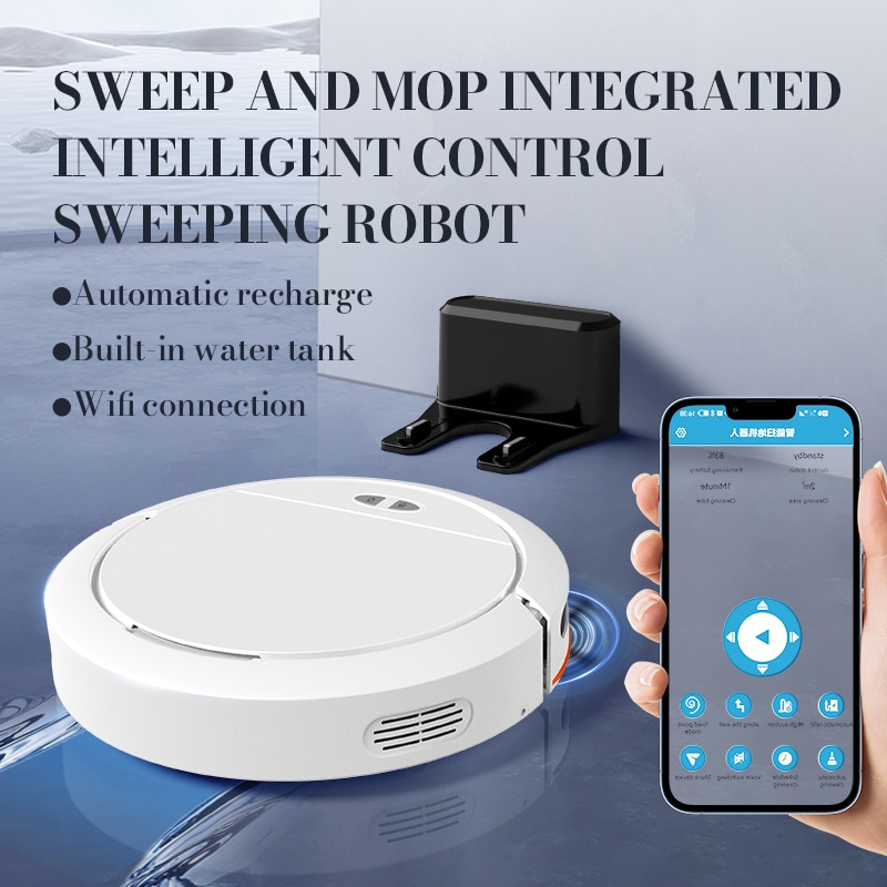 Robot de aspirare, EYUSALL, Control inteligent APP, Wi-Fi, Mop, 4000pa, Recipient praf 335ml, Recipient apa 100ml, 3000mAh, Alb