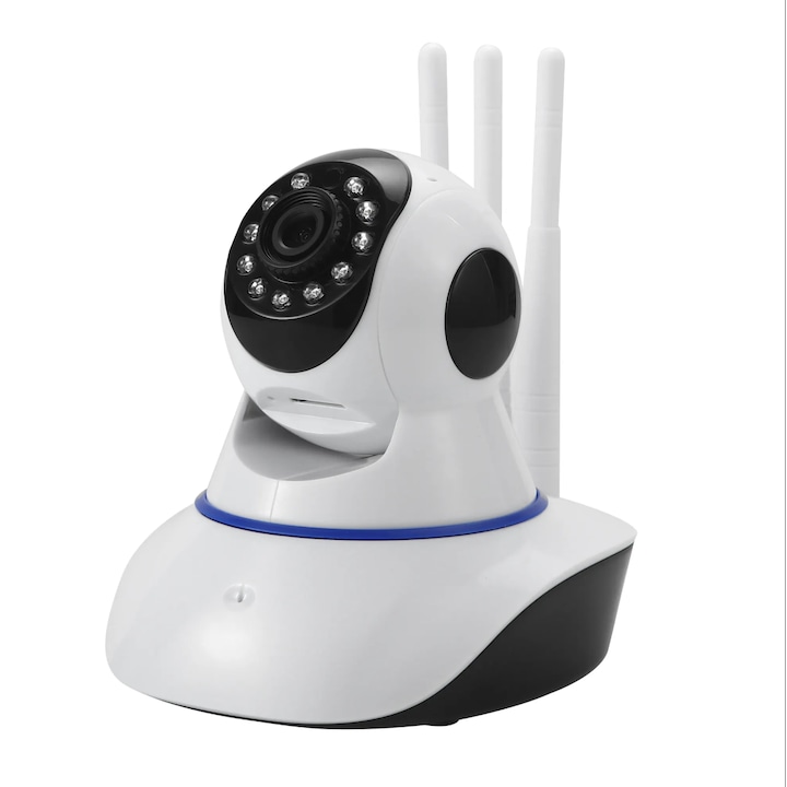Camera de Supraveghere 1080p, 360 de grade, cu WIFI si Aplicatie pe Telefon, 3 Antene, pentru Camera Copilului, Audio Birectional, Difuzor, Infrarosu si Urmarire Miscare