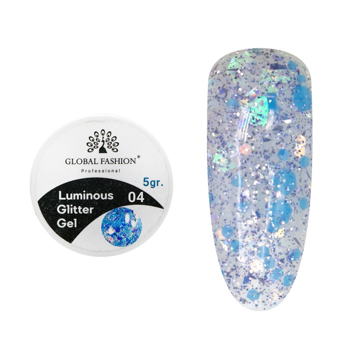 Gel color, Global Fashion, Luminous Glitter, cu sclipici, 5 gr, Violet 04