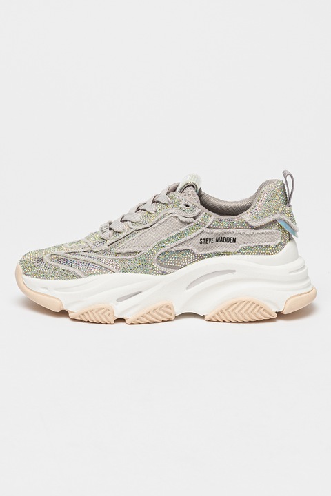 Steve Madden, Спортни обувки Park Ave-R с декоративни камъни, Сив/Виолетов/Лайм зелено, 39