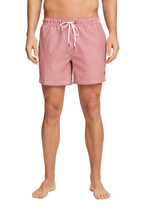 ESPRIT Bodywear, Csíkos fürdőnadrág húzózsinóros derékrésszel, Fehér/Koptatott piros