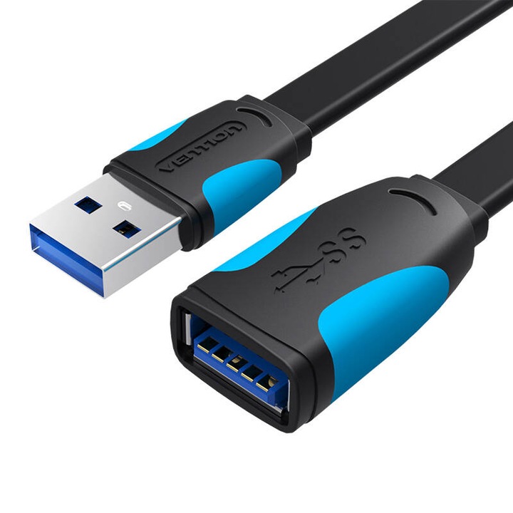 Cablu extender pentru transfer de date Vention VAS-A13-B200, USB 3.0 tata - USB 3.0 mama, 2m, Negru