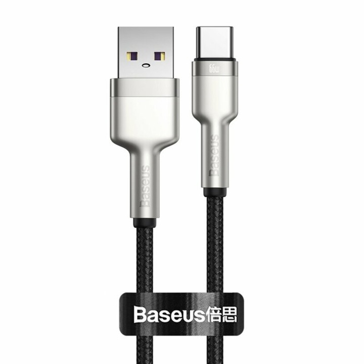 Кабел за зареждане и пренос на данни, USB A към USB Type-C, серия Cafule Metal, 66 W, дълъг 2 м, черно-сив