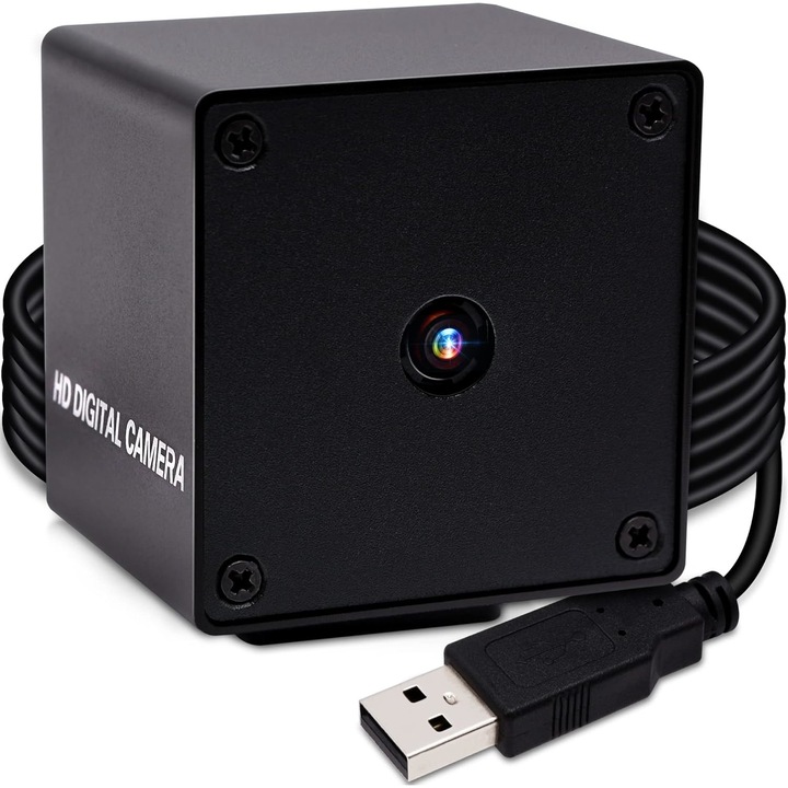 Camera web ELP 16MP cu focalizare automata USB carcasa metalica Mini UVC USB2.0 4K lentila de 68 de grade fara distorsiuni