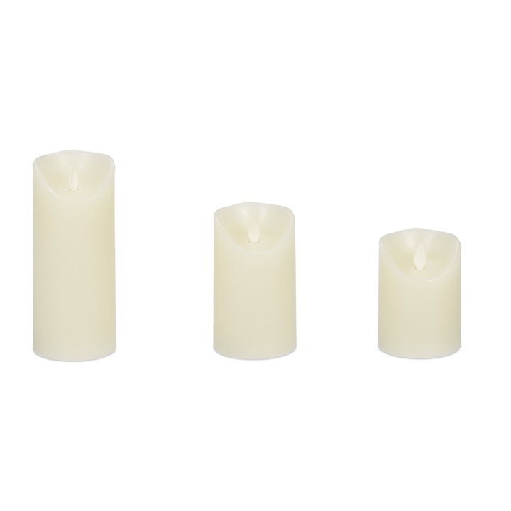 3 db LED gyertya készlet távirányítóval, különböző méretű, viasz/műanyag, krém