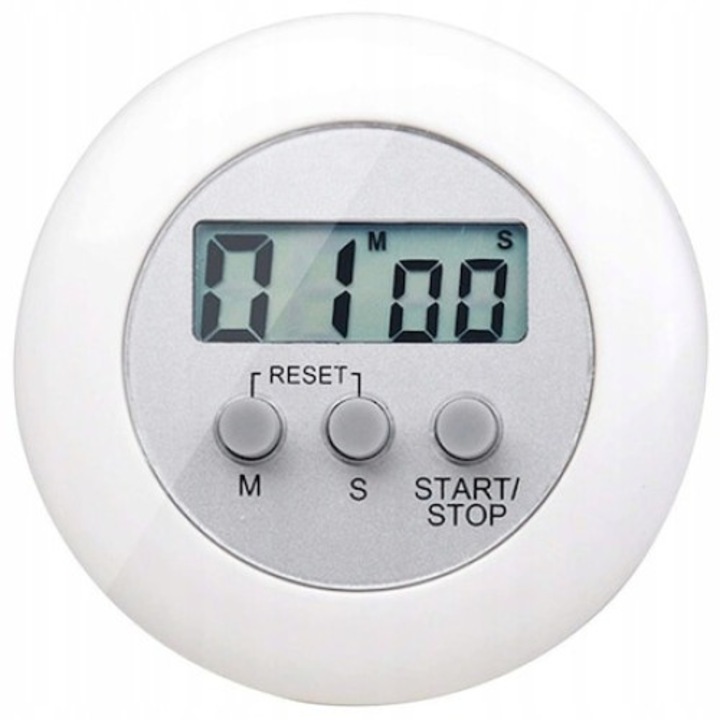 Cronometru - timer pentru bucatarie cu afisaj LCD, magnet si suport, Alb, Dactylion®