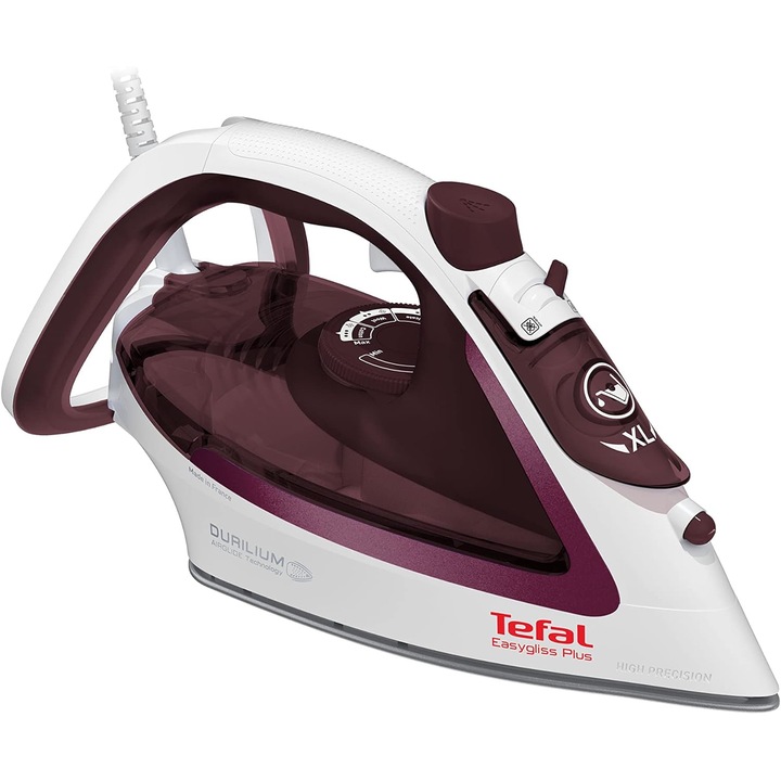 Fier de calcat cu aburi Tefal Easygliss Plus FV5716, 2500W, 270 ml, 190g/min, Alb/Visiniu