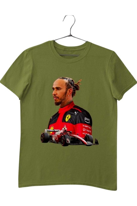 Lewis Hamilton Ferrari férfi póló, katonai zöld, 5XL