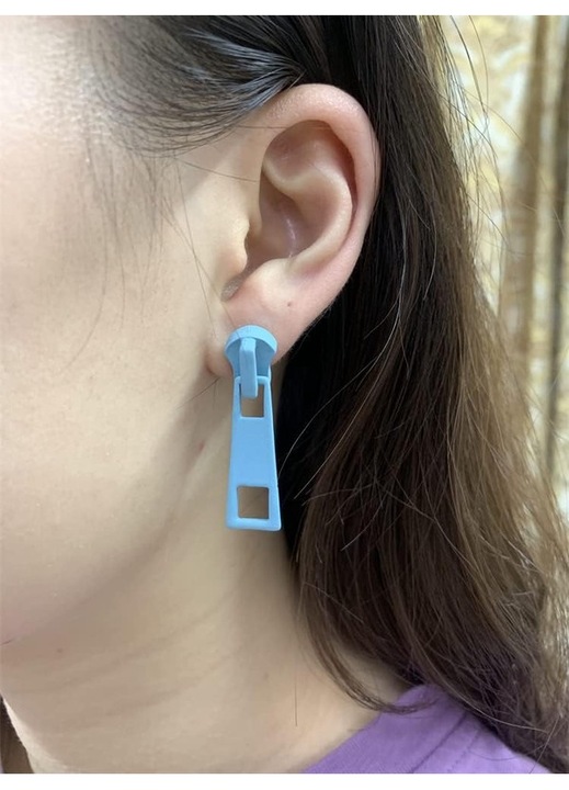 Női fülbevaló, Cipzáras modell, Akril, Kék