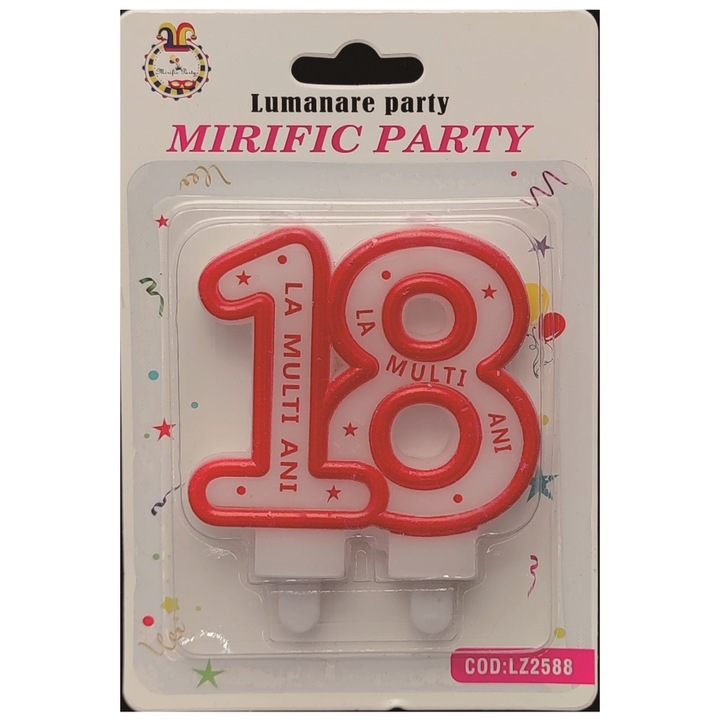 Lumanare tort rosu, 8 cm, cifra 18, la multi ani