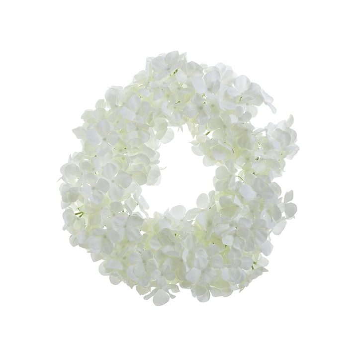45 cm átmérőjű, fehér virágokkal díszített tavaszi koszorú