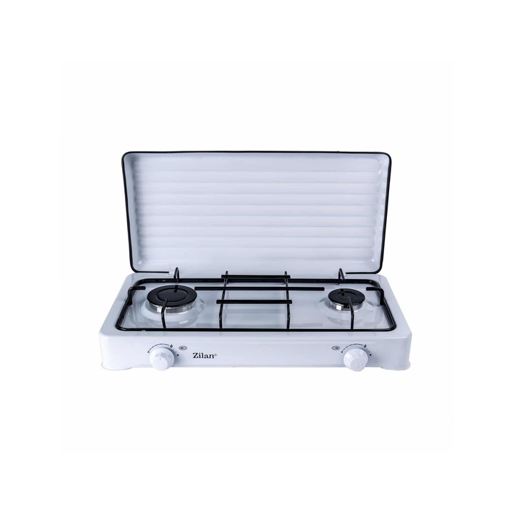 Готварска печка с 2 котлона ZLN0025, Бял, 2 м маркуч за газ, 3 x накрайника за маркуч