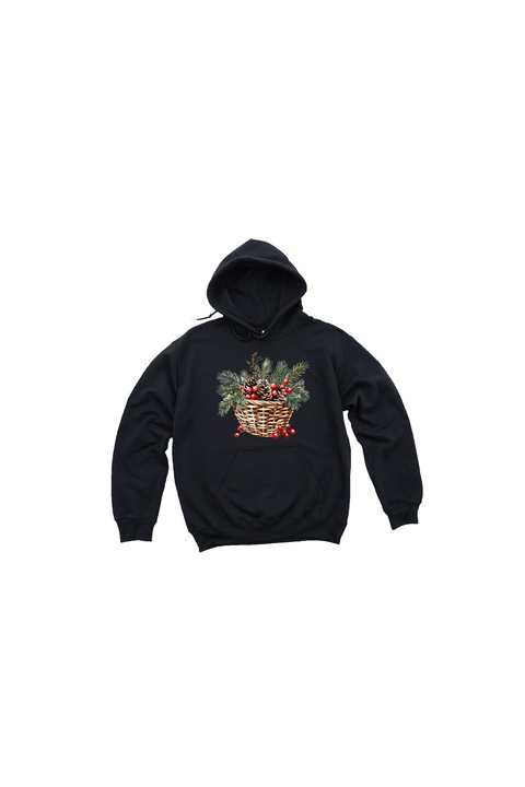 Prestige-Butique női kapucnis pulóver, virágos kosár 19, fekete, 2XL