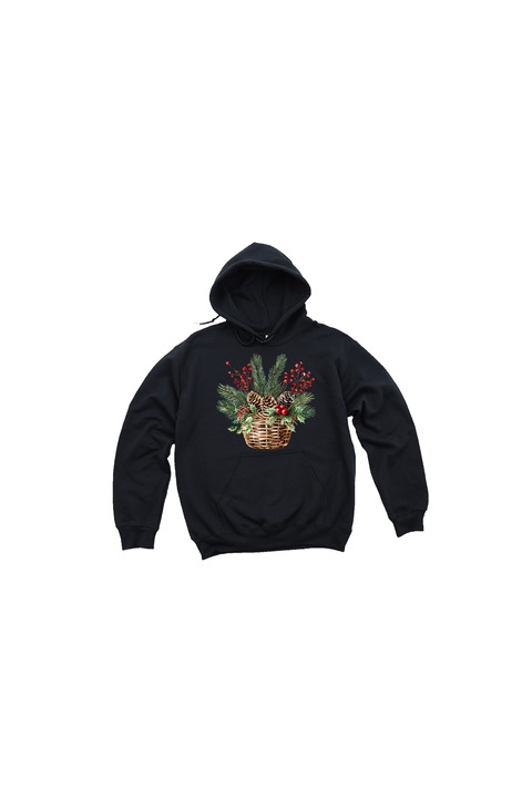 Prestige-Butique női kapucnis pulóver, virágkosár 18, fekete, M