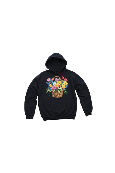 Prestige-Butique női kapucnis pulóver, virágos kosár 24, fekete, 2XL