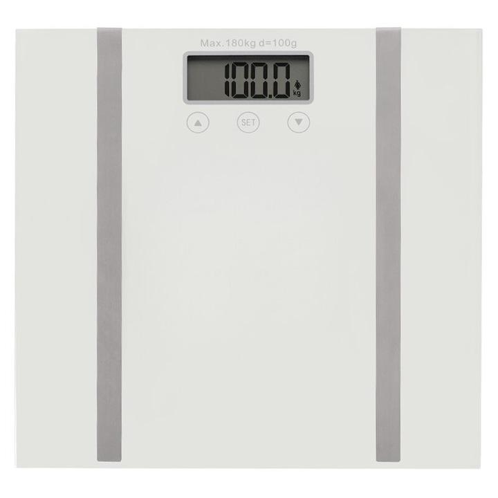 Стъклен кантар, max 180 Kg, LCD, 1 x CR2032, Бял