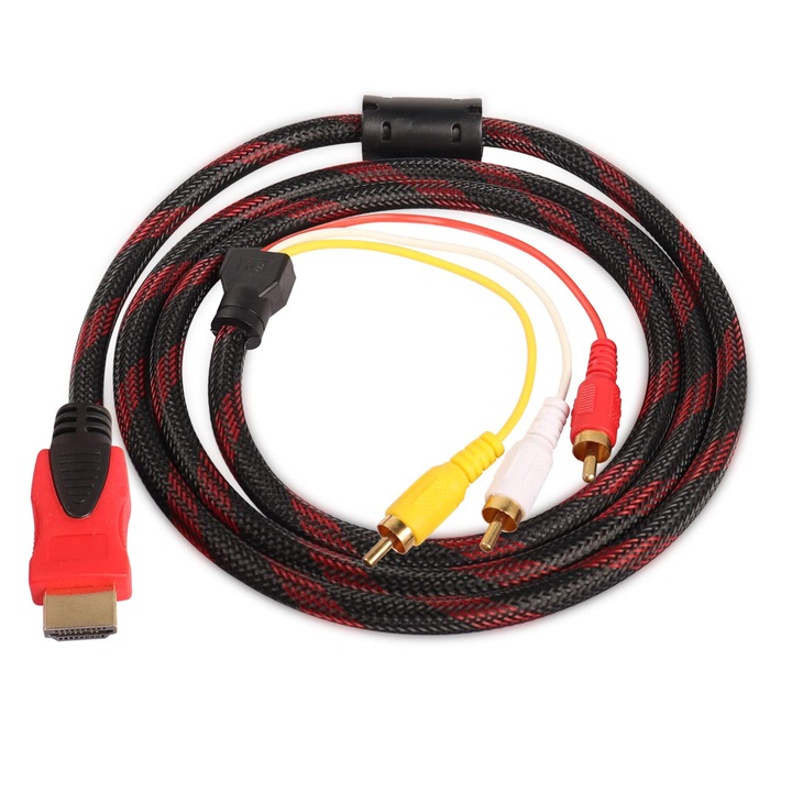 Cablu adaptor, XMSJSIY Tech, HDMI la RCA, 1080P HDMI Male la 3-RCA Video Audio AV, pentru proiectoare inclusiv, 1.5m