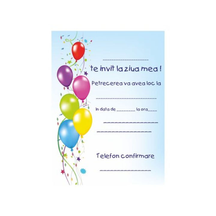 Invitatie petrecere copii set 10 model 6 baloane