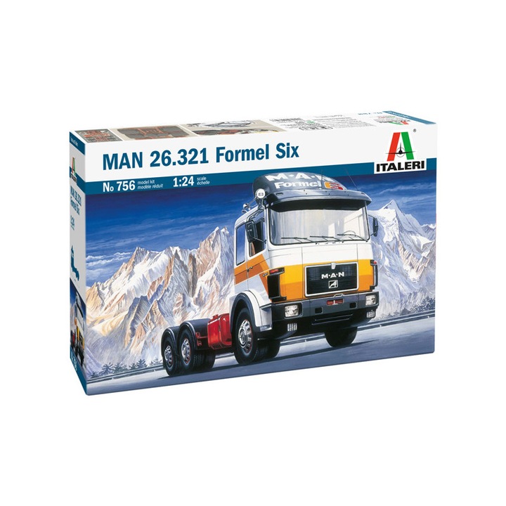 Kit de construit camion MAN F8 26.321 6x4, Lungime 34 cm, Scara 1:24, 14+