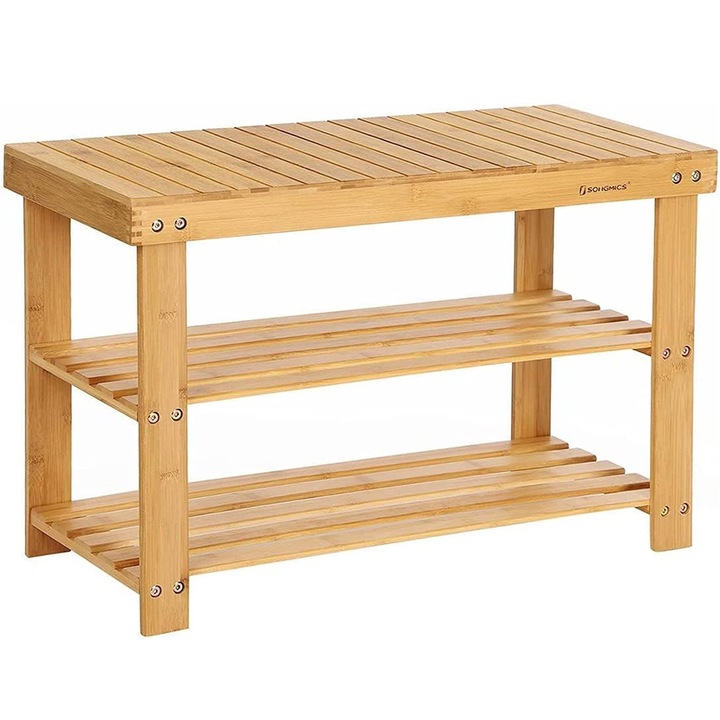 Бамбуков рафт за съхранение Songmics, 3 нива, 28x70x45 см, кафяв