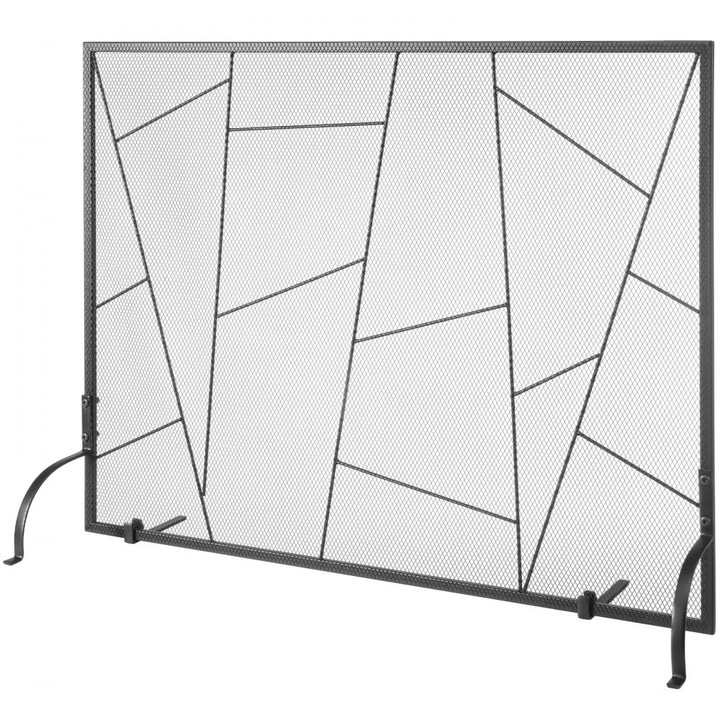Paravan de Protectie pentru Semineu, Plasa De Fier, Dimensiuni 90.6 cm x 72 cm, Negru, Design Modern