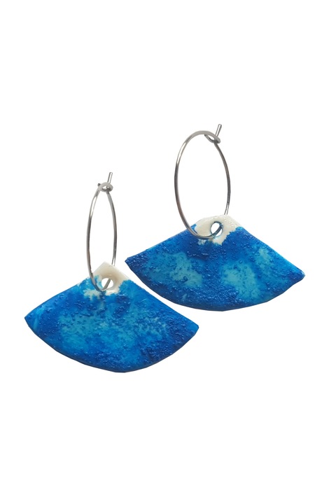 Cercei handmade cu tortite rotunde din inox colectia Colored shards, Albastru