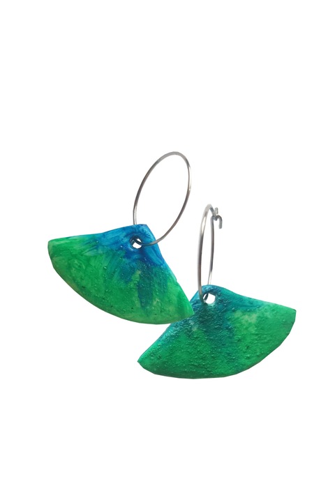 Cercei handmade cu tortite rotunde din inox colectia Colored shards, Verde/Albastru