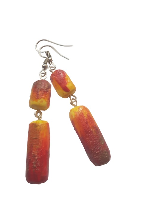 Cercei handmade Colectia La nature - Soleil, Rosu/Galben Auriu