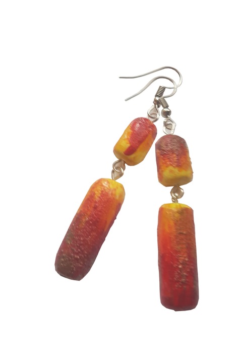 Cercei handmade Colectia La nature - Soleil, Rosu/Galben Auriu