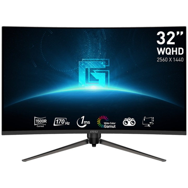 MSI G32CQ5P LED VA 31.5" Gaming monitor, WQHD (2560x1440), 170Hz, 1ms, Adaptive-Sync, ívelt 1500R, Night Vision, 2x HDMI, Display Port, Jack, Pivot, fekete