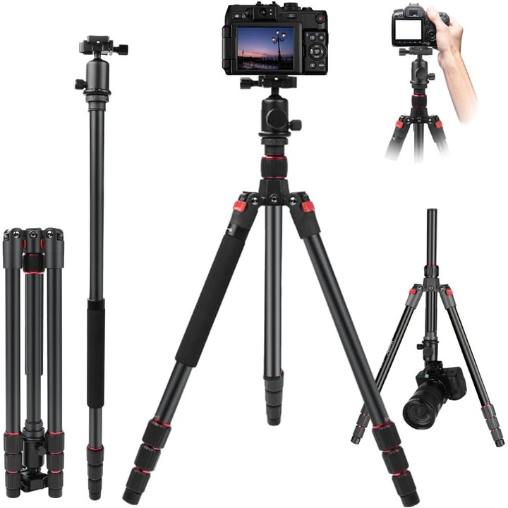 Статив 2 в 1 монопод 43-152 см, със сферична глава 360°, 3 1/4" женски винта, плоча за бързо освобождаване и държач за телефон, полезен товар 10 кг