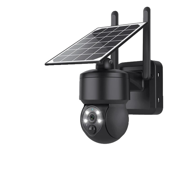 Solar Surveillance kamera, Pan Tilt, 3MP, Night Vision, Fekete, 4G, 128G TF kártya, Kültéri