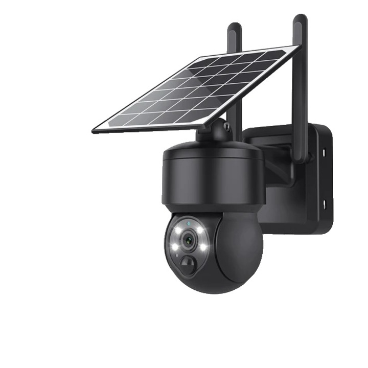 Solar Surveillance kamera, Pan Tilt, 3MP, Night Vision, Fekete, 4G, 64GB TF kártya, Kültéri