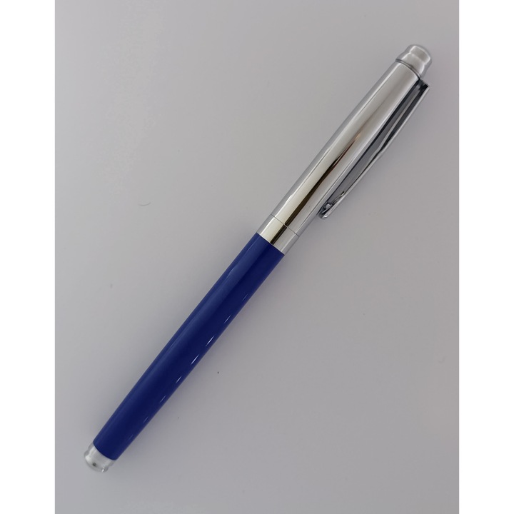 Stilou metalic albastru, ECADA, penita ascunsa, lucios