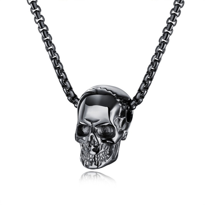Lant Mystic Skull, Urban, Pandantiv craniu, Barbati, Stainless-Steel, Negru
