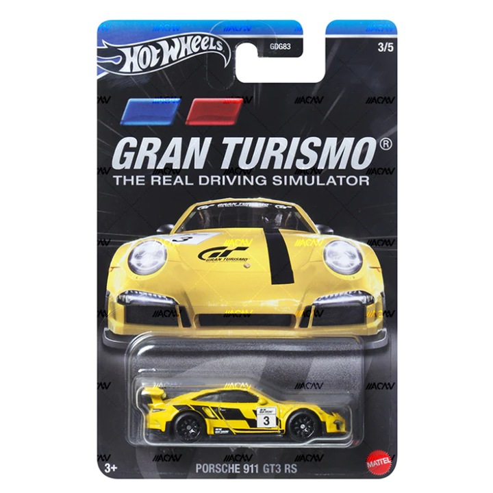 Метална кола Hot Wheels Gran Turismo, Porsche 911 GT3 RS, 1:64, Жълт