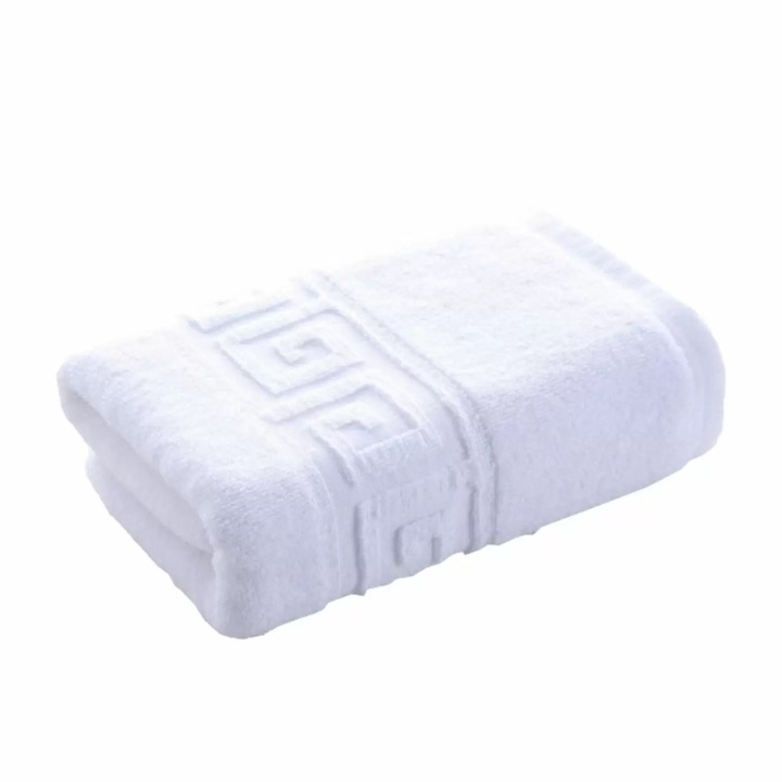 Хотелска кърпа, 30х50 см, 100% пакистански памук, 500 гр./м2, десен гръцка граница, бяла