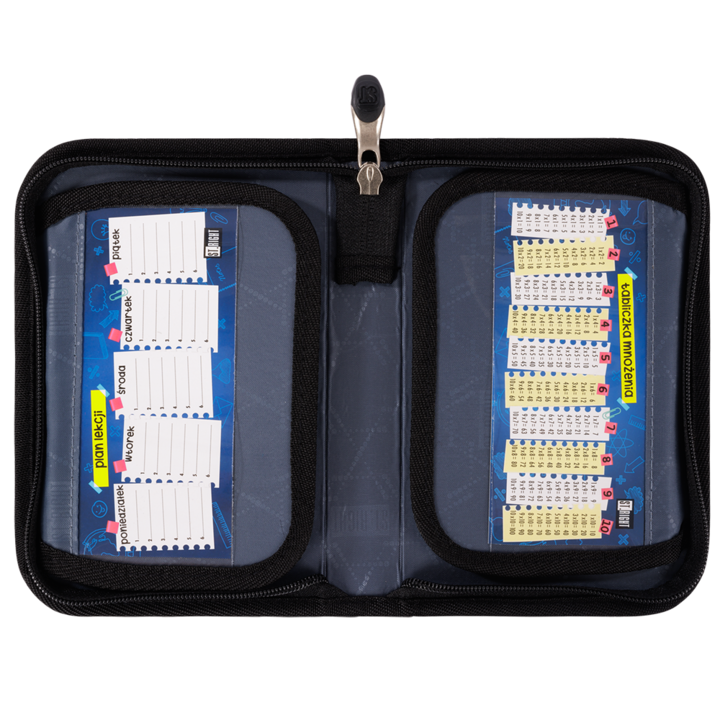 Penar cu Doua Clapete, St Right, Motiv Cuburi pixelate, Inchidere Fermoar cu maner solid, ergonomic, Interior Orar si tabla inmultirii, Doua clapete cu orar si tabla inmultirii, 20.5 x 13.5 x 3.5 cm, Multicolor