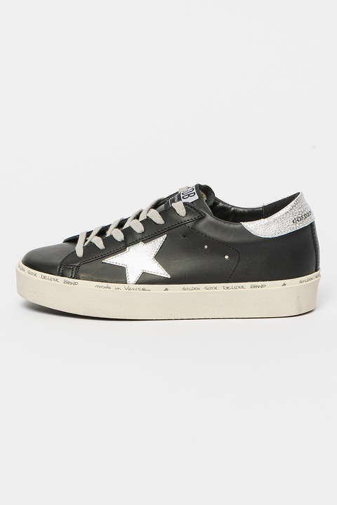GOLDEN GOOSE, Pantofi sport Hi Star GWF00118 din piele, Negru/Argintiu