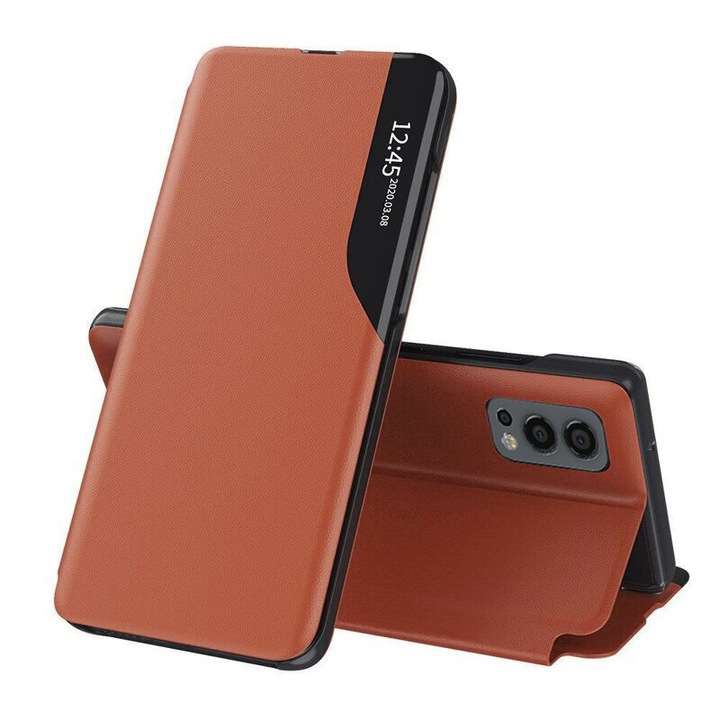 Защитен флип капак, съвместим с OnePlus Nord 2 5G, eFold, екологична кожа, оранжев
