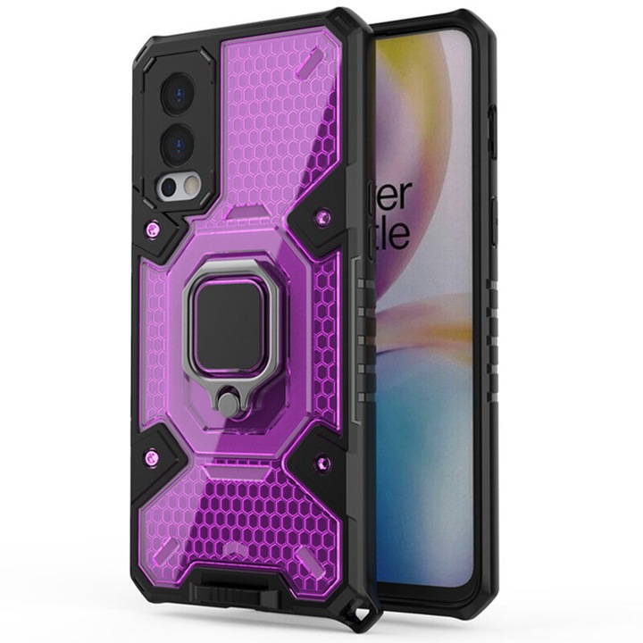 Защитен калъф, съвместим с OnePlus Nord 2 5G, HoneyComb Armor, подсилени ръбове, TPU, Pink-Violet