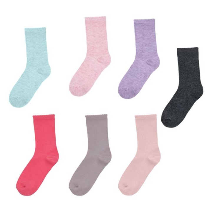 Зимни чорапи за момиче, лилаво, тюркоазено, шарено розово и бежово, фуксия, антрацит и сьомга, 7 чифта, Многоцветен